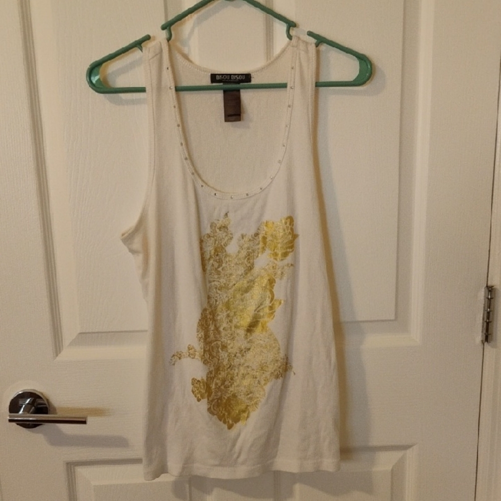 BISOU BISOU Ivory and Metallic Gold Tank Top